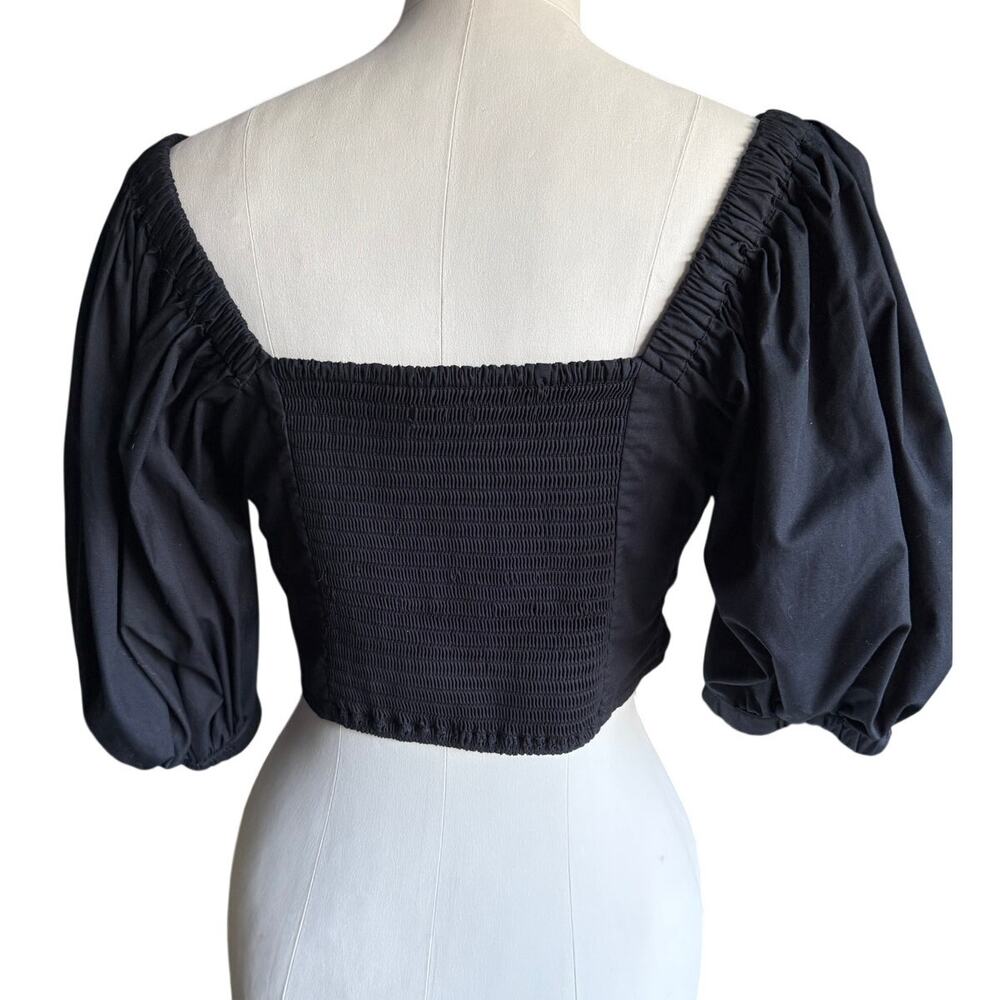 Abercrombie & Fitch Ruched Sweetheart Top Black Size M Puff Sleeve Cropped 464 - Picture 5 of 5